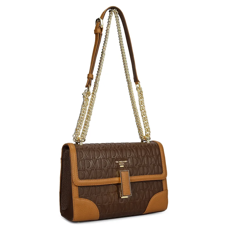 Da Milano Small Monogram Leather Shoulder Bag - Mocha
